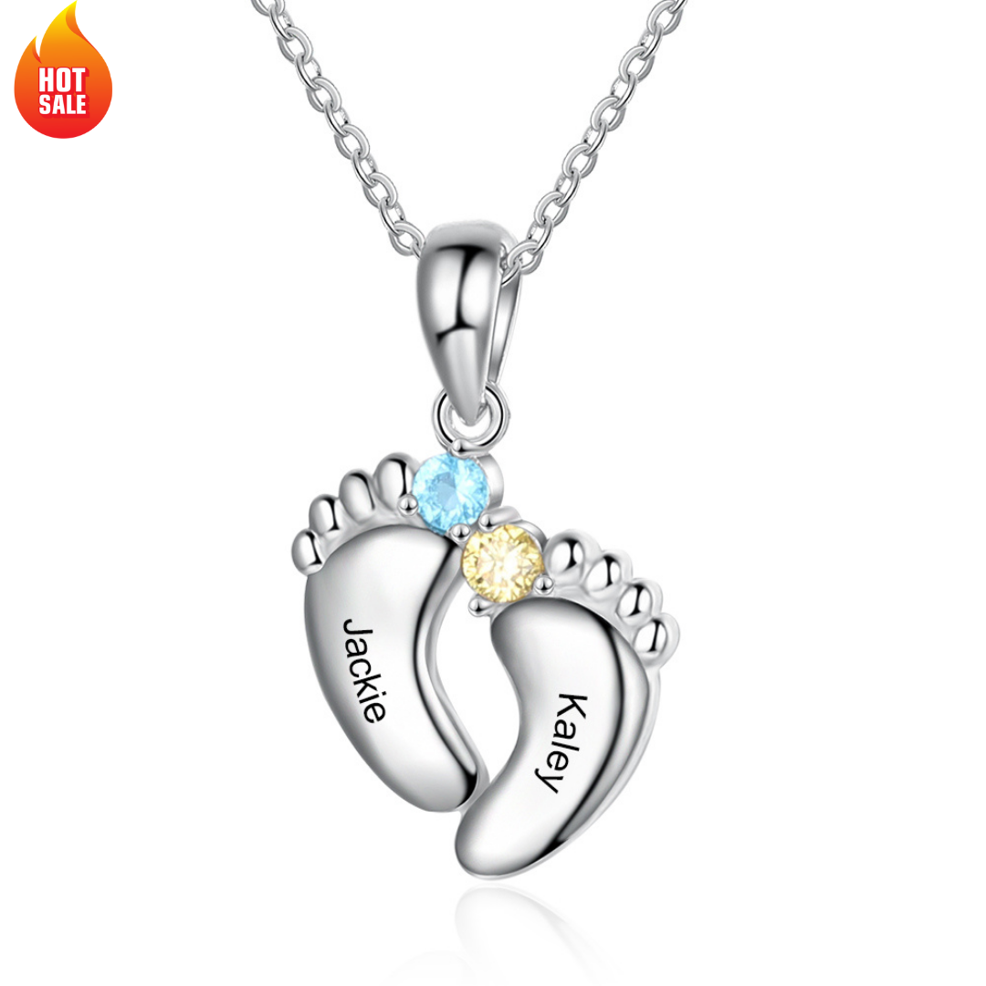 Personalisierte Baby Füße 2 Geburtsstein Halskette