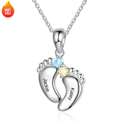 Personalisierte Baby Füße 2 Geburtsstein Halskette