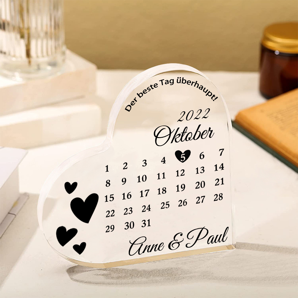 Personalisierte 2 Namen & Datum Acryl-Deko-Der beste Tag überhaupt-Schreibtischdekoration für Paar