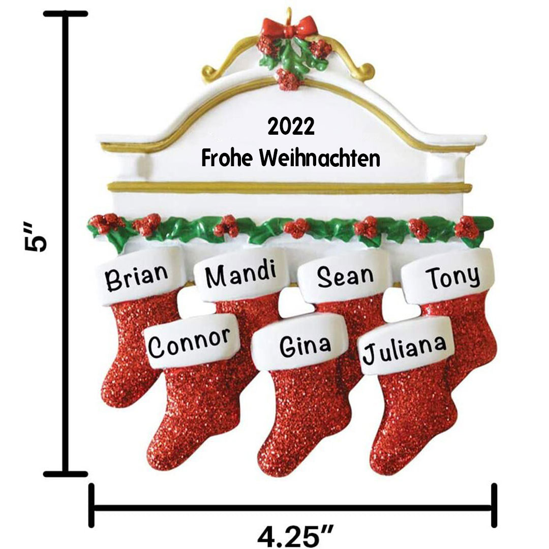 Holz Weihnachtsornament-Personalisiertes 7 Namen Text Rot Strümpfe Ornament Weihnachten Anhänger