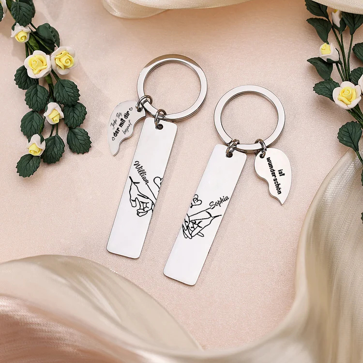 Personalisierbare 2 Namen & 2 Texte Metall Paar Schlüsselanhänger