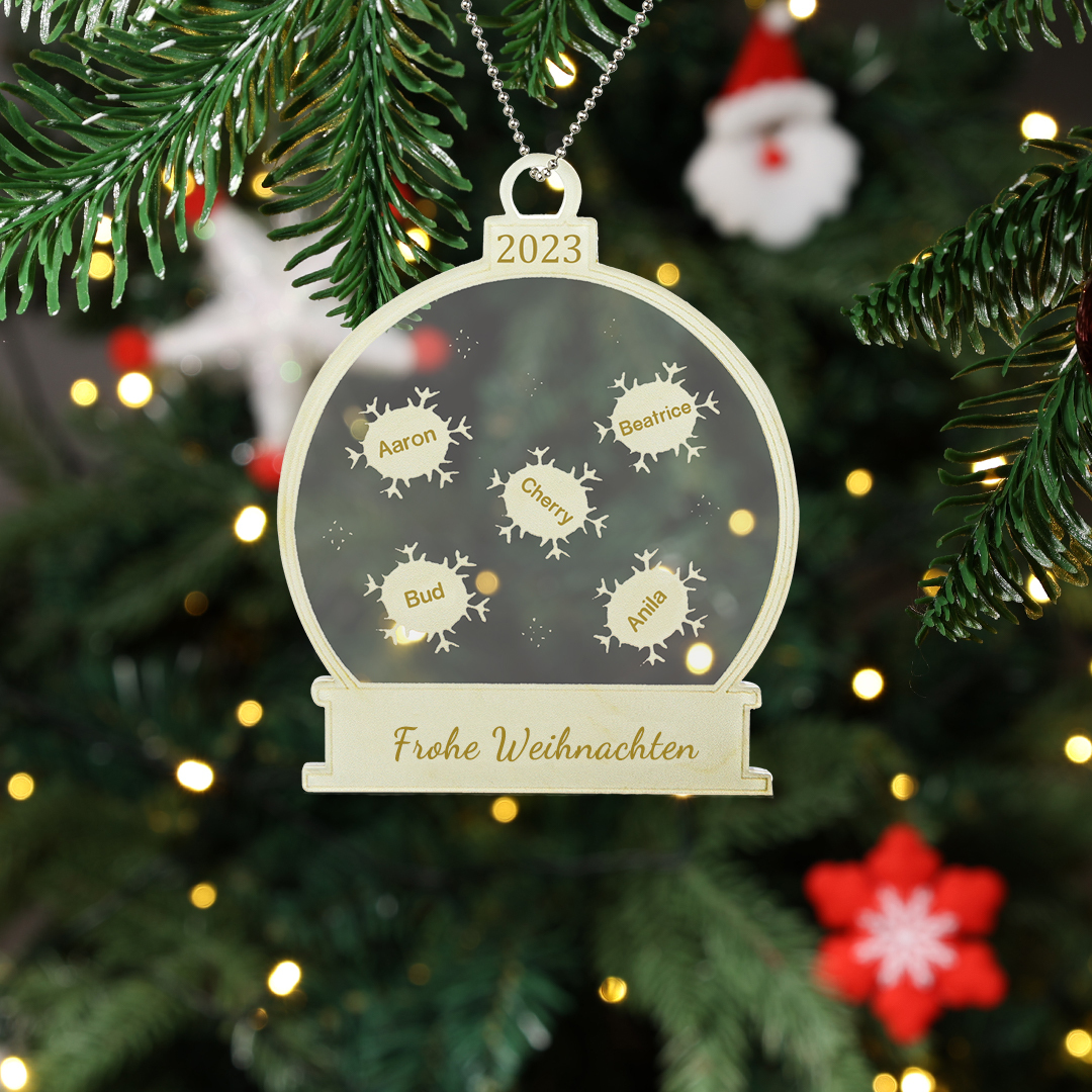 Acryl Personalisierte 5 Namen & Text & Jahr Beige Rund Schneeflocke Weihnachtsornament Weihnachtsbaum Anhänger