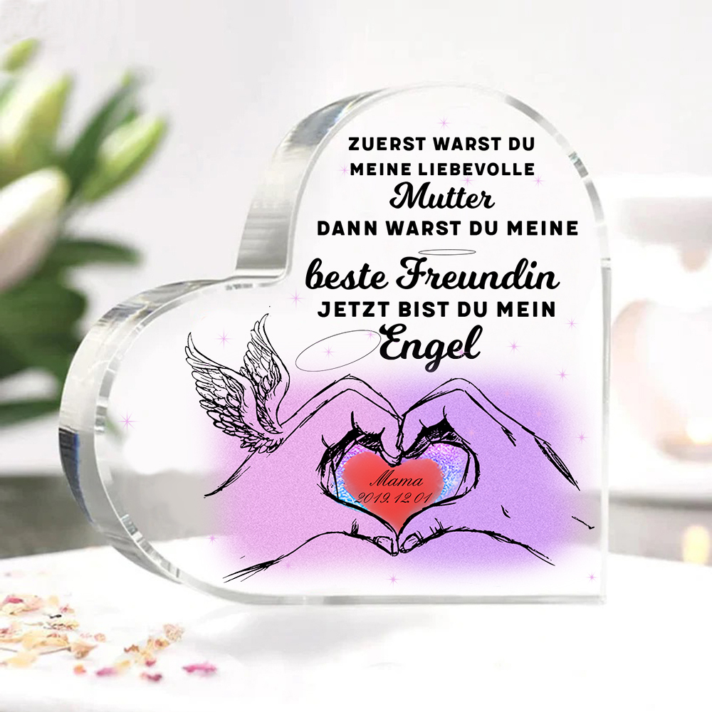 Personalisierter Name & Datum Acryl-Deko-Jetzt bist du mein  Engel-Trauer Schreibtischdekoration für Mutter