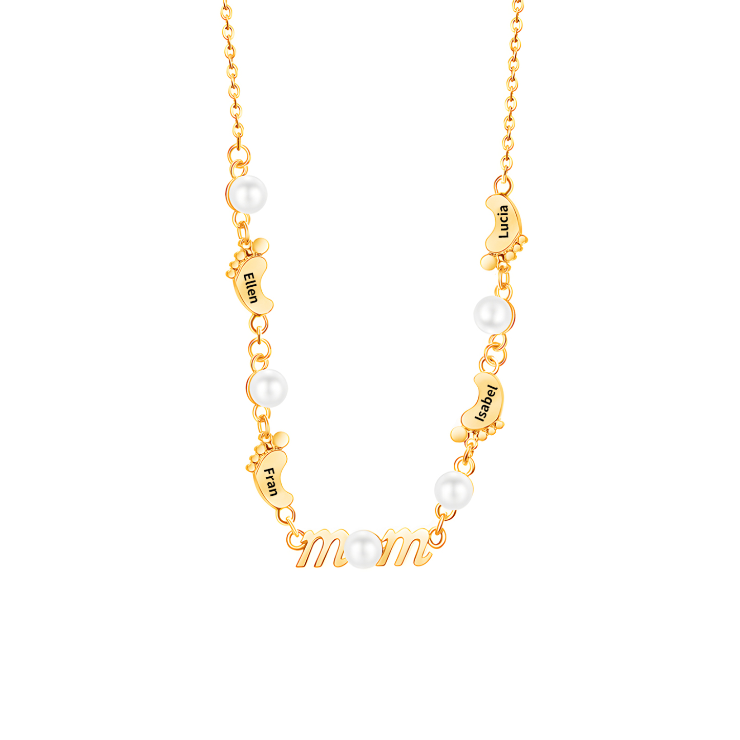 Personalisierte 4 Namen MOM Baby Fuß Halskette mit Perle