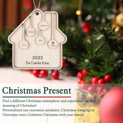 Holz Weihnachtsornament-Personalisiertes 5 Namen Text Jahr Haus Ornament Anhänger 