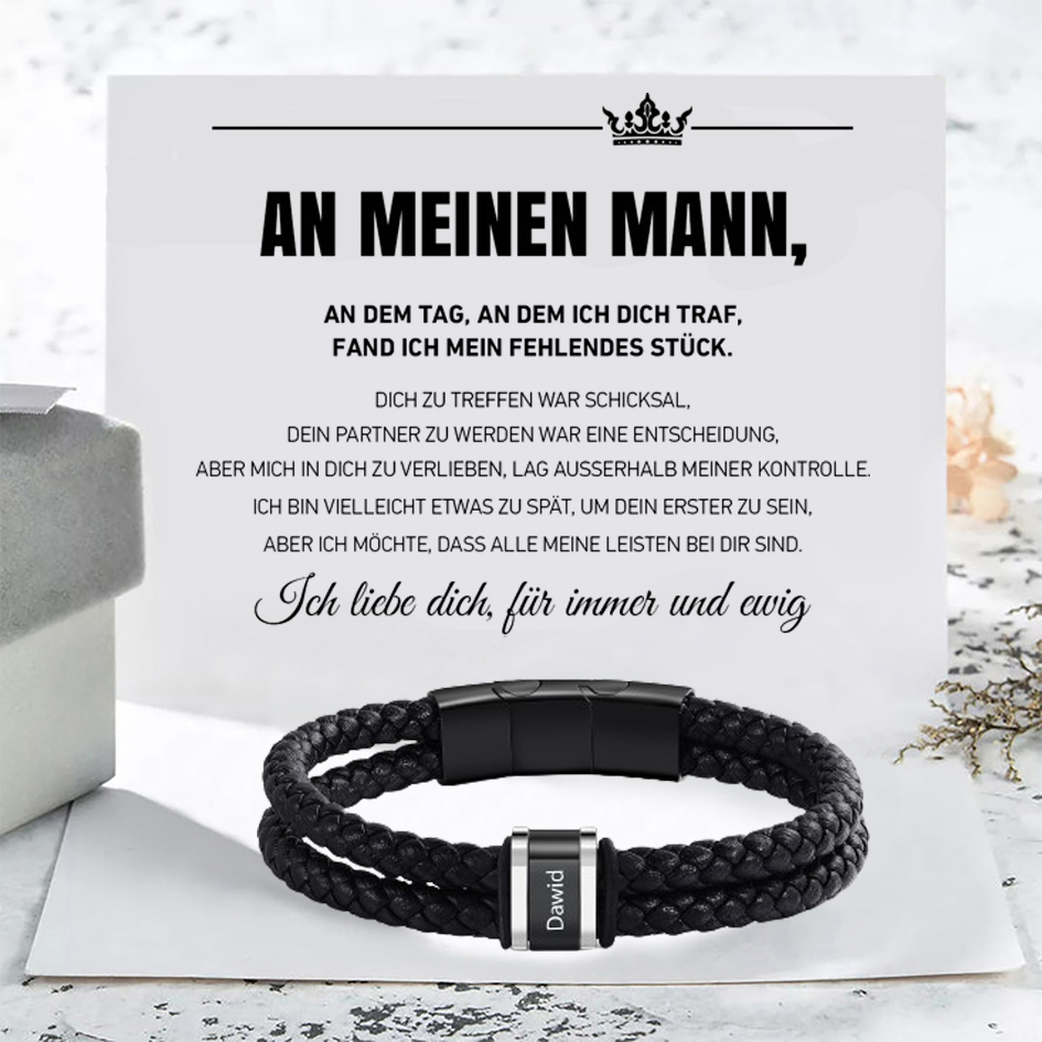 Herren Personalisierter 1 Name Doppellagiges Geflochtenes Leder Armband-An meinen Mann-Geschenk mit Nachrichtenkarte