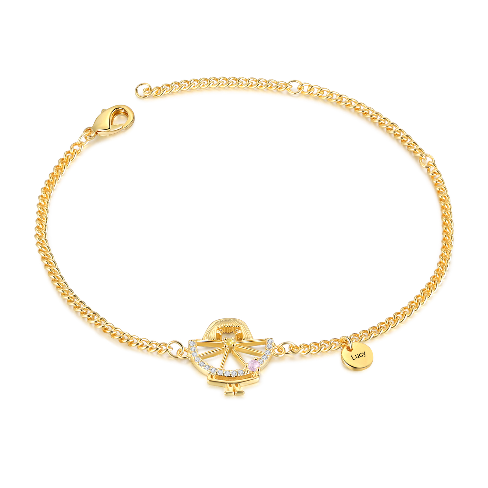 Personalisierter 1 Name & 1 Geburtsstein Mandarine Armband mit Zirkonia