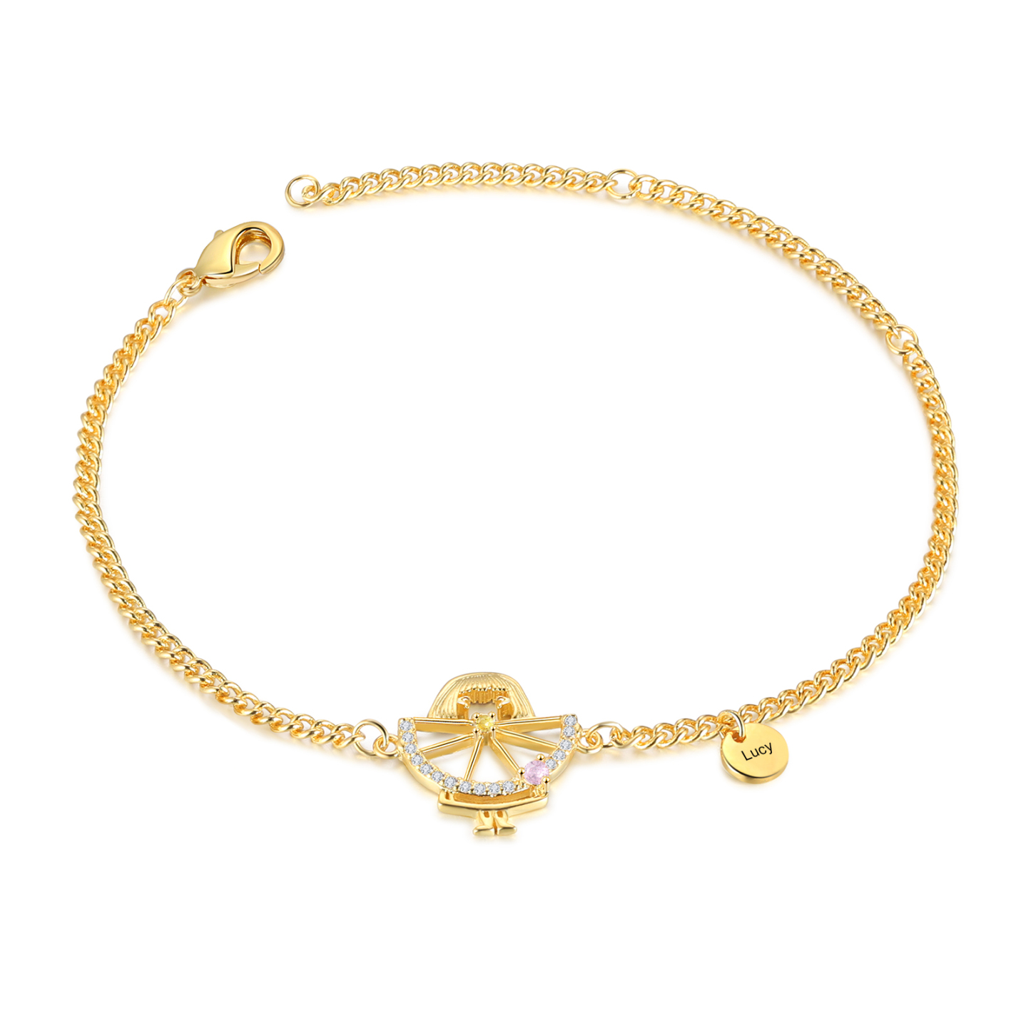 Personalisierter 1 Name & 1 Geburtsstein Mandarine Armband mit Zirkonia