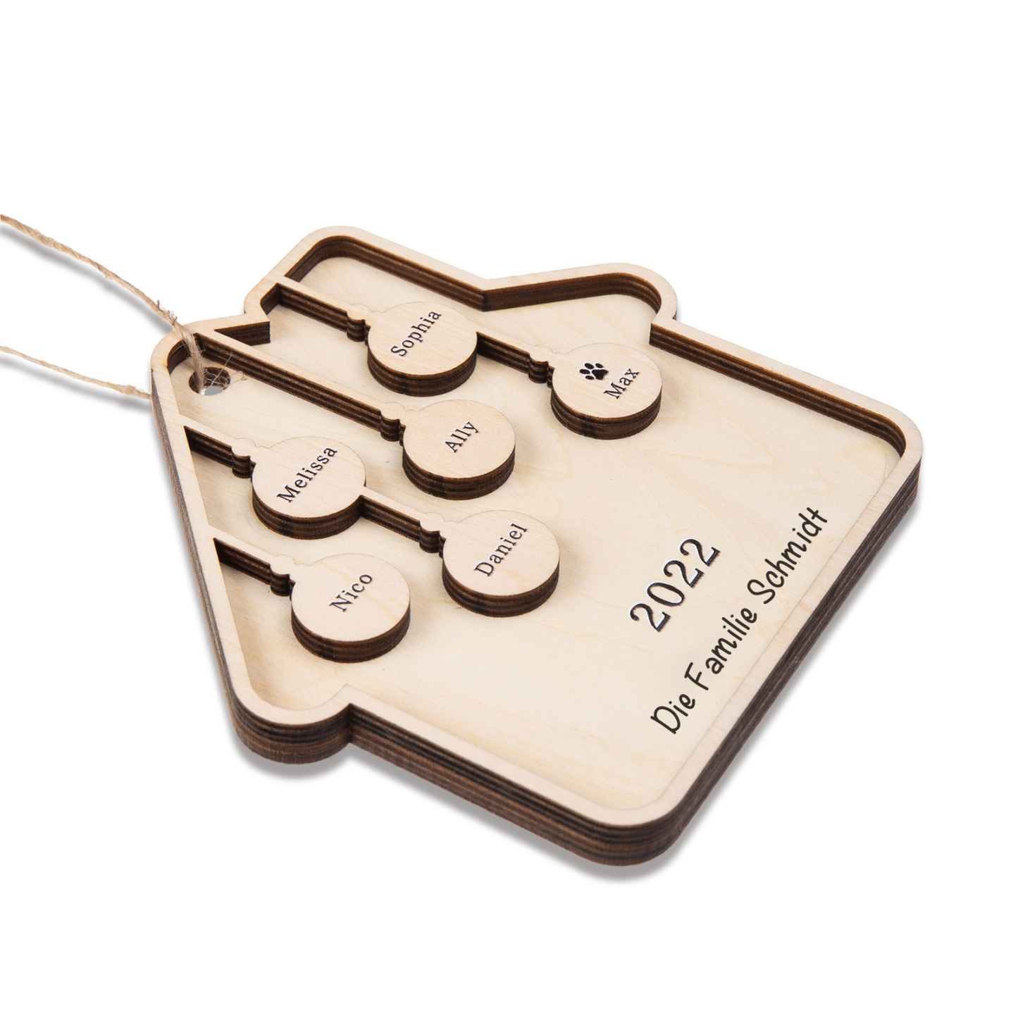 Holz Weihnachtsornament-Personalisiertes 6 Namen Text Jahr Haus Ornament Anhänger 