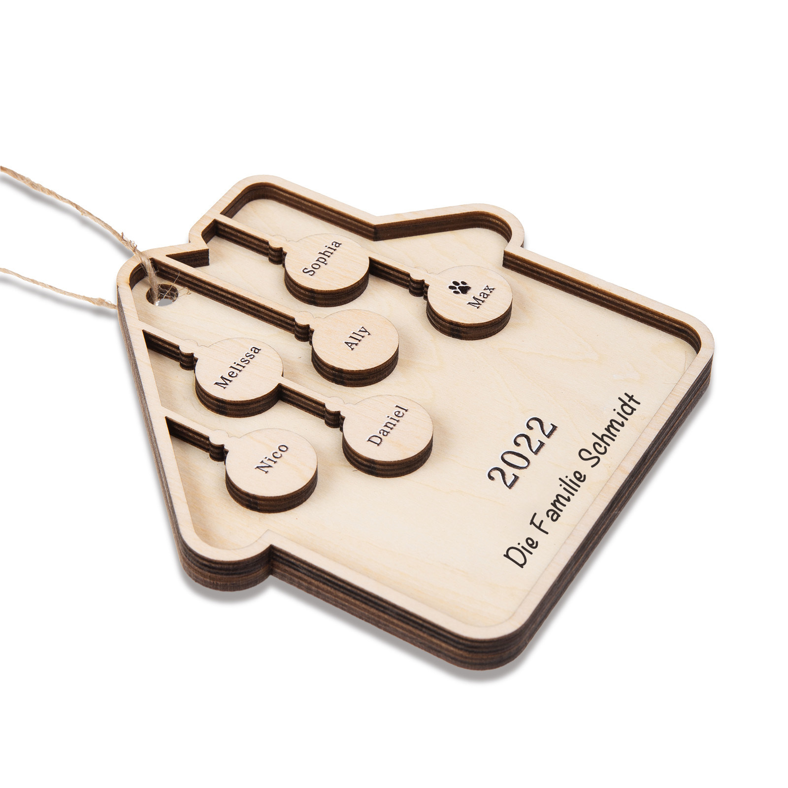Holz Weihnachtsornament-Personalisiertes 6 Namen Text Jahr Haus Ornament Anhänger 