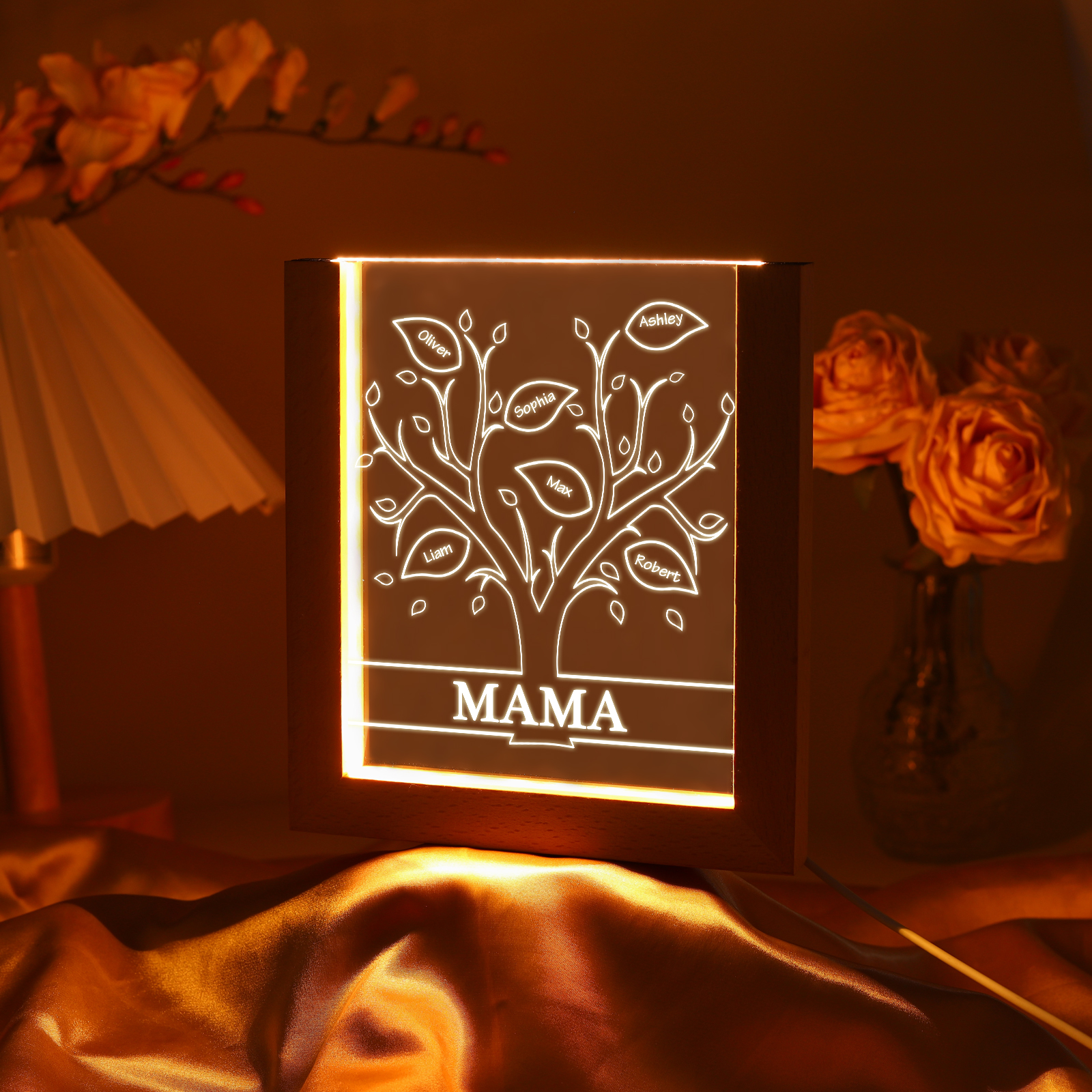 Personalisierte 6 Namen & Text Lebensbaum Acryl Rahmen Nachtlicht Geschenk für Großmutter/Mutter zum Muttertag