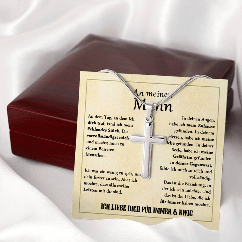 925 Sterling Silber Kreuz Halskette-An Meinen Mann-Geschenk mit Nachrichtenkart