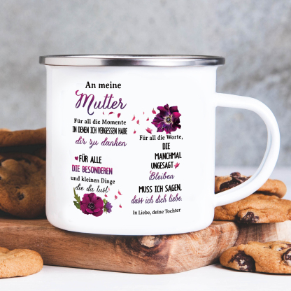 Emaille Becher & Kerzenhalter-Set im pinken Geschenkbox -An meine Mama ich muss sagen, dass ich dich lieben- Geschenkbox Set für Mutter von Tochter