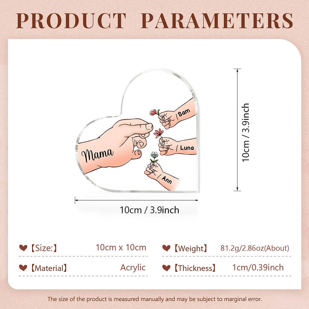 Personalisierte 4 Namen Mama Hand Familie Acryl-Deko Schreibtischdekoration für Mutter