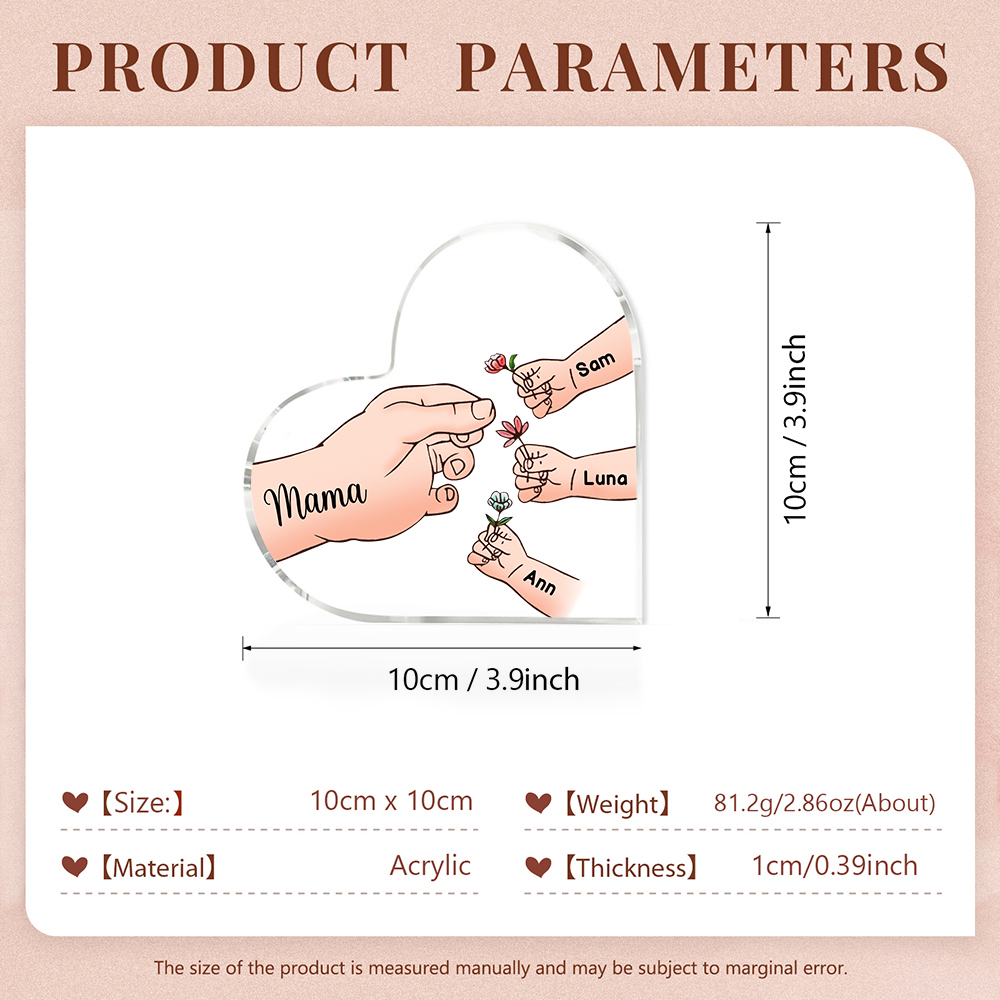 Personalisierte 4 Namen Mama Hand Familie Acryl-Deko Schreibtischdekoration für Mutter