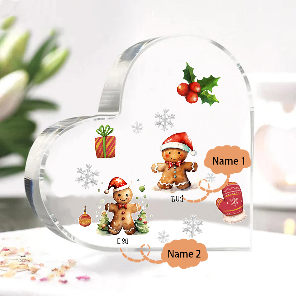 Personalisierte 2 Namen Lebkuchenmann Familie Weihnachten Acryl-Deko-Schreibtischdekoration