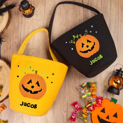 Personalisierter Name Kürbis Halloween Leinen Tasche Süßes Oder Saures Süßigkeiten Tasche 
