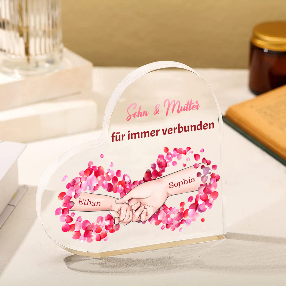 Personalisierte 2 Namen Acryl-Deko - Sohn und Mutter für immer verbunden - Schreibtischdekoration für Mutter