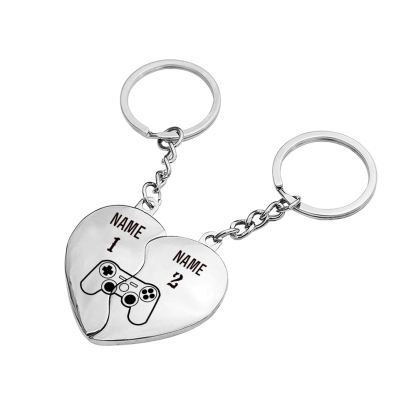 Personalisierbare 2 Namen Spielkonsole Herz Metall-Schlüsselanhänger