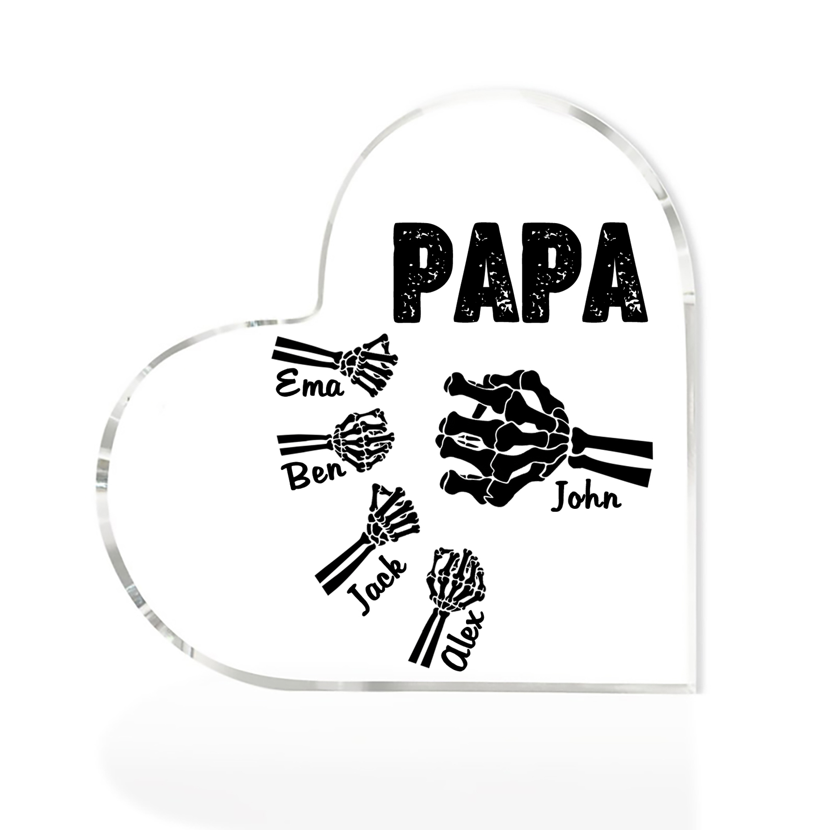 Personalisierte 5 Namen Acryl-Deko Papa Skelett Hand Schreibtischdekoration für Vater