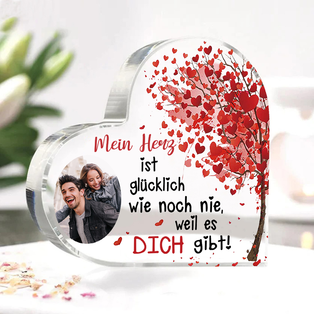 Personalisierte 1 Foto Acryl-Deko-Mein Herz ist glücklich wie noch nie, weil es Dich gibt-Schreibtischdekoration für Paar