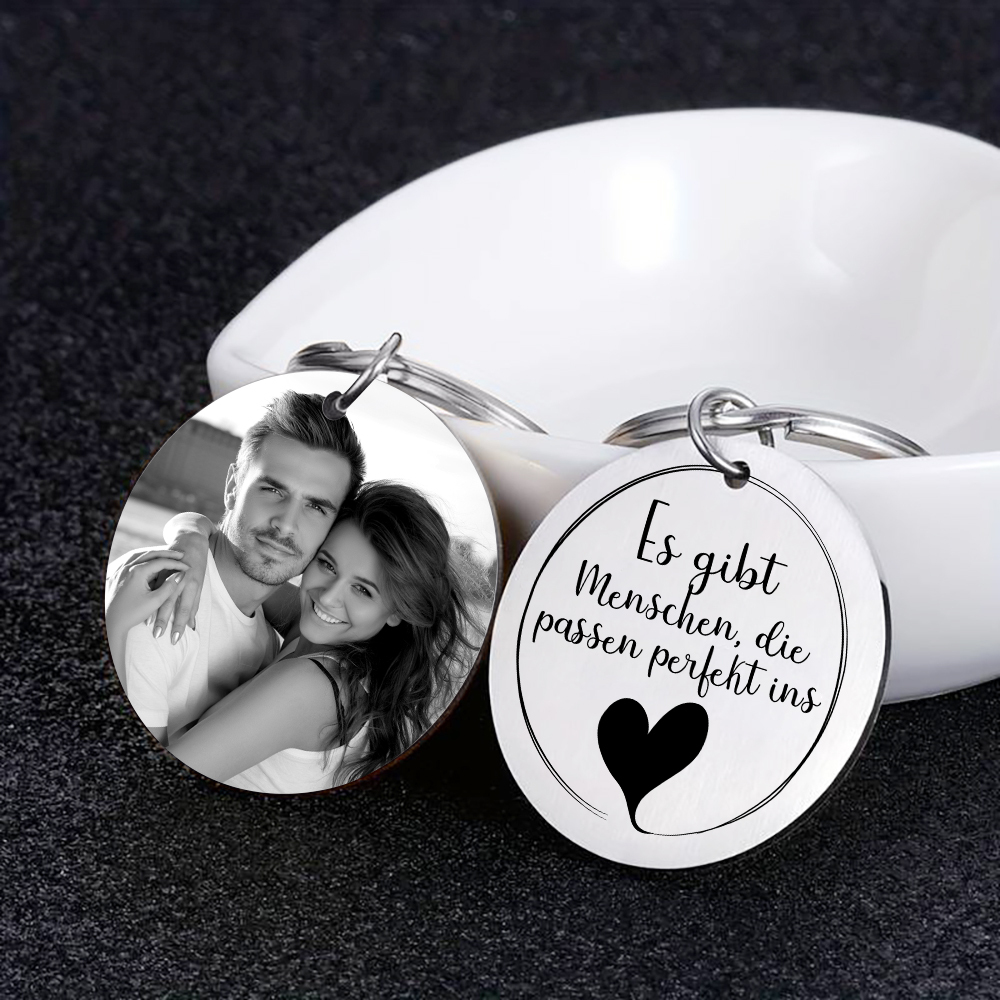 Personalisierbares Foto Rund Metall -Ich liebe dich- Schlüsselanhänger für Paare