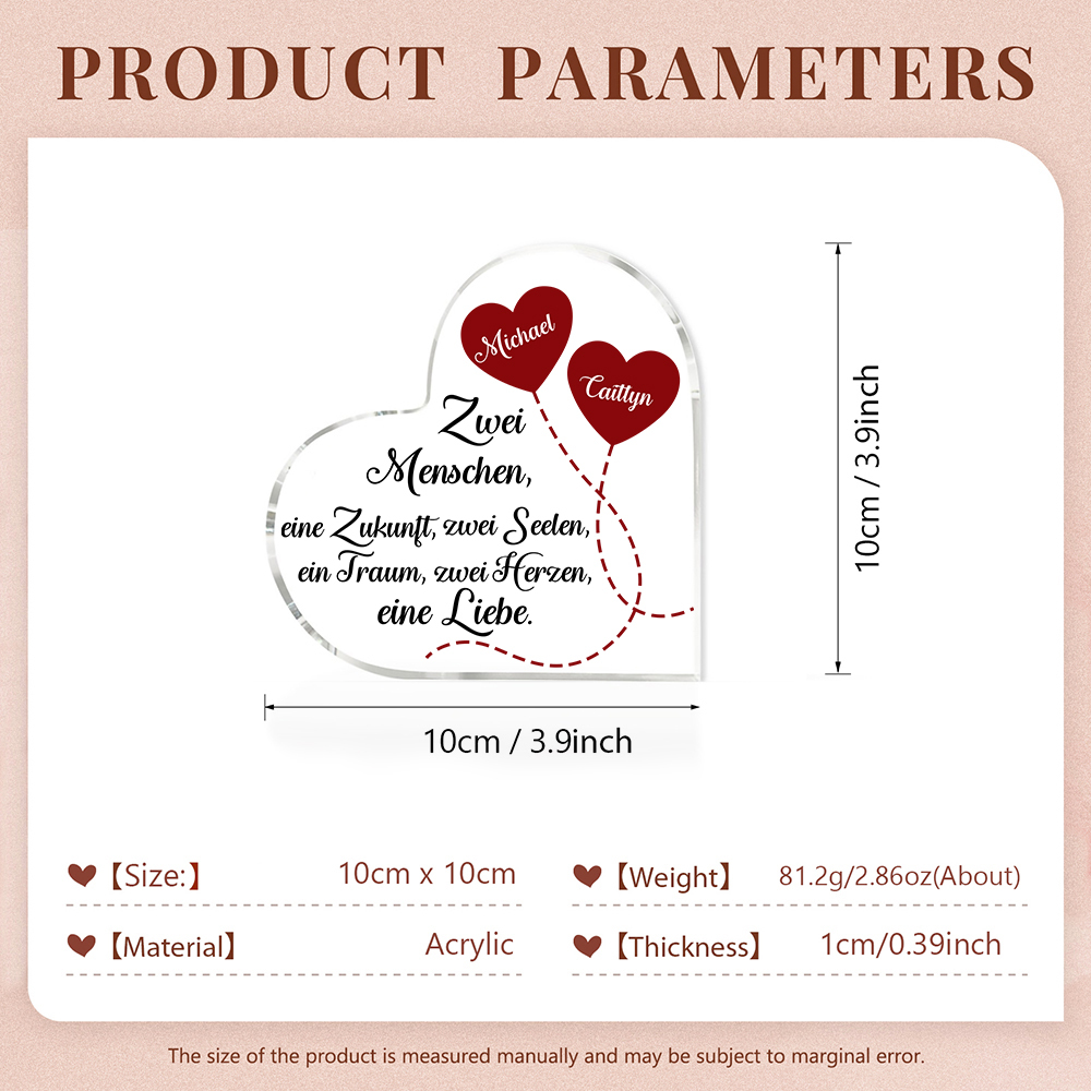 Personalisierte 2 Namen Acryl-Deko-Zwei Herzen, eine Liebe-Schreibtischdekoration für Paar