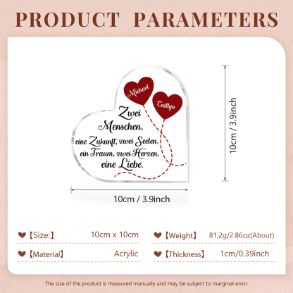 Personalisierte 2 Namen Acryl-Deko-Zwei Herzen, eine Liebe-Schreibtischdekoration für Paar