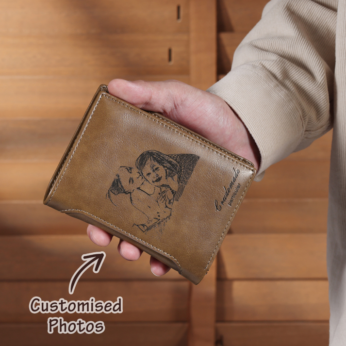 Personalisierte Foto Brieftasche Leder Geldbörse für Männer Große Kapazität 