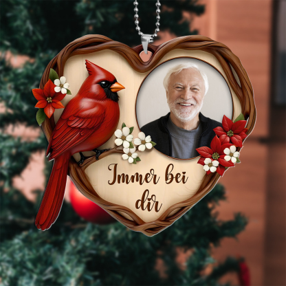 Personalisierter Herzanhänger mit „Immer bei dir“  – Gedenkgeschenk für Großvater mit rotem Kardinal