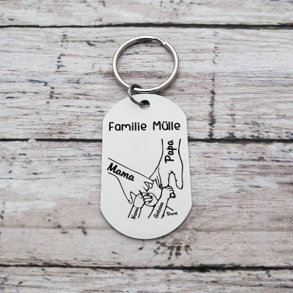 Personalisierbarer Text & 3 Namen Mama & Papa Hand Familie Schlüsselanhänger