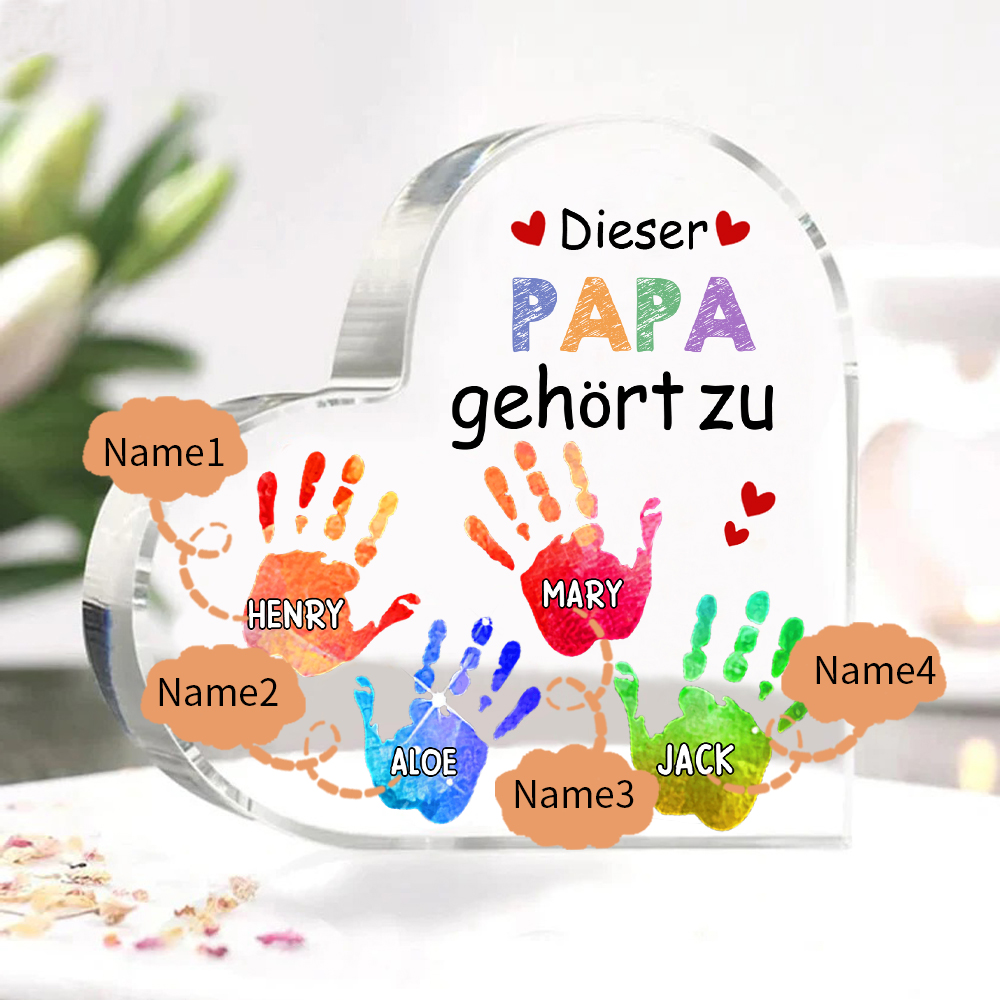 Personalisierte 4 Namen Acryl-Deko Dieser Papa gehört zu Schreibtischdekoration für Vater