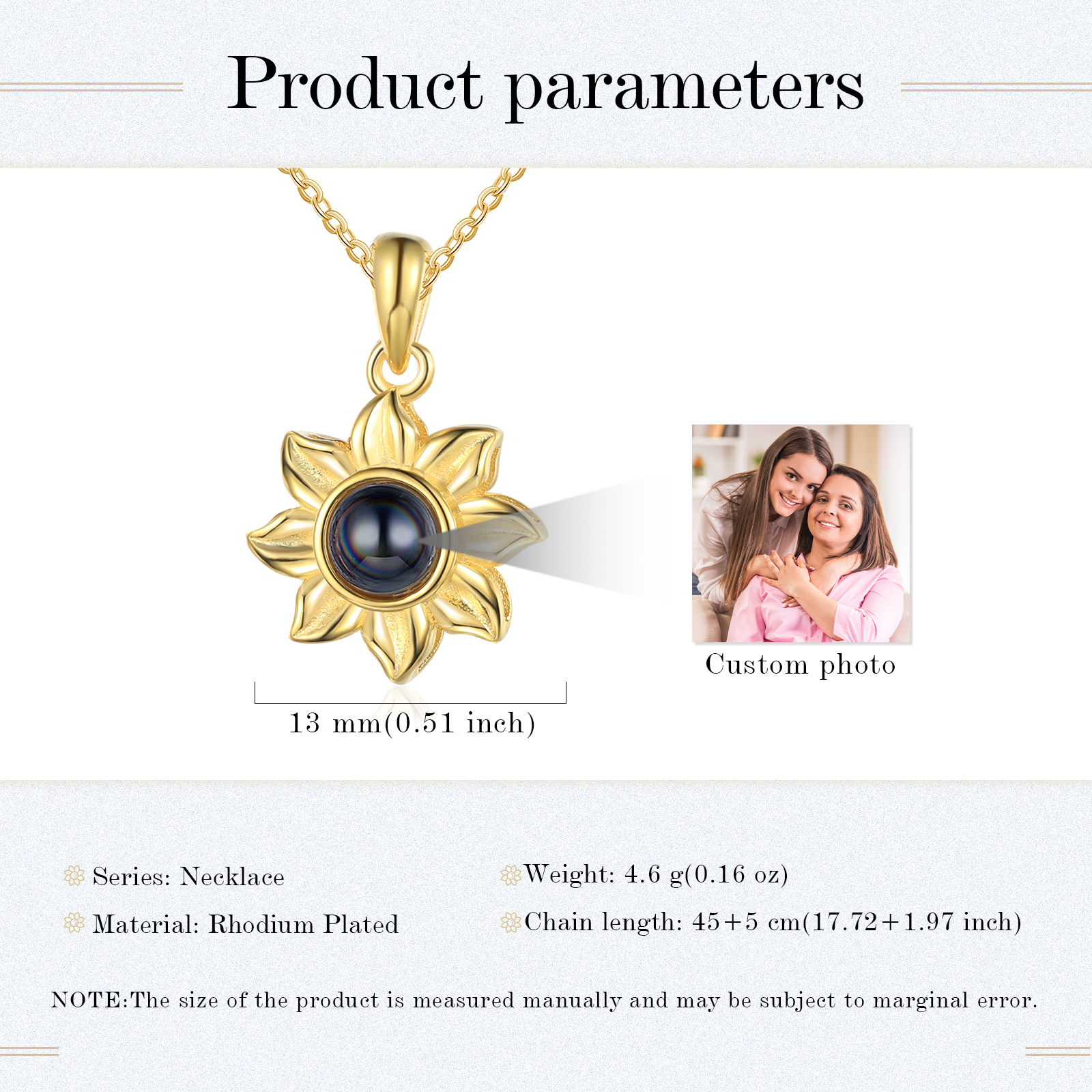 Personalisierte Foto Sonnenblume Projektion Halskette