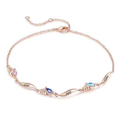 Personalisierte 3 Namen Einsiedlerkrebs Armband mit 3 Geburtssteinen
