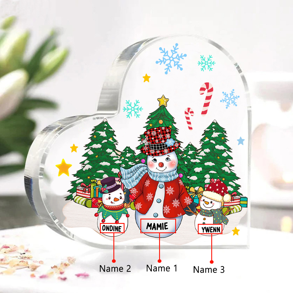 Personalisierte 3 Namen Schneemann & Weihnachtsbaum Familie Weihnachten Acryl-Deko-Schreibtischdekoration