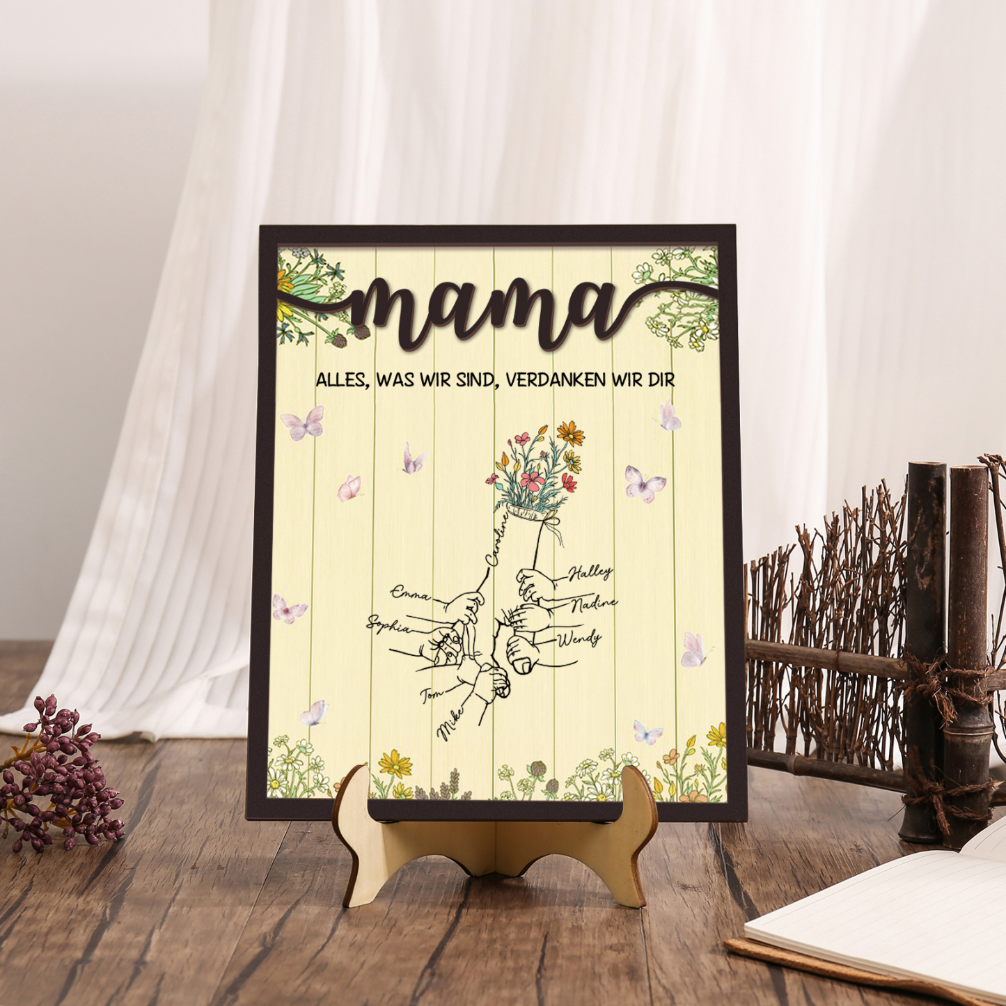 Holz Deko-Personalisierbare 8 Namen Ornament Mama Alles was wir sind, verdanken wir dir Holzdekoration für Mutter