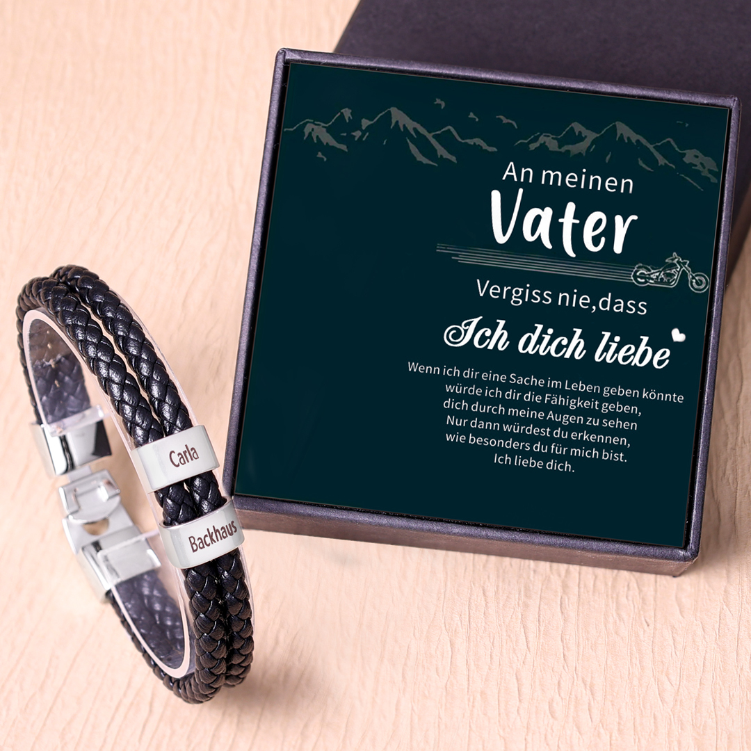 Personalisiertes 2 Namen Perlen Leder Armband-An Meinen Vater- Geschenk mit Nachrichtenkarte
