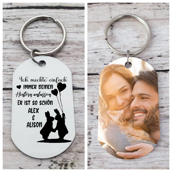 Personalisierbares Foto & 2 Namen & Datum Schlüsselanhänger-Geschenk für Paare