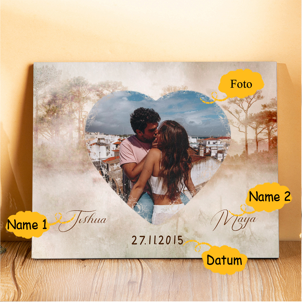 Pärchen Holzbild-Personalisierter 2 Namen & Datum & Foto Holzdekoration-für Paare