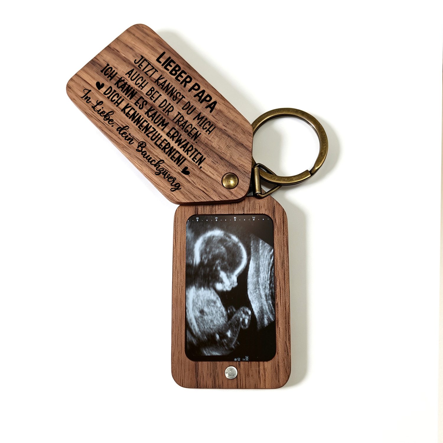 Personalisierter Foto-Schlüsselanhänger aus Holz mit Ultraschallbild Geschenk zur Schwangerschaftsverkündung für den werdenden Papa
