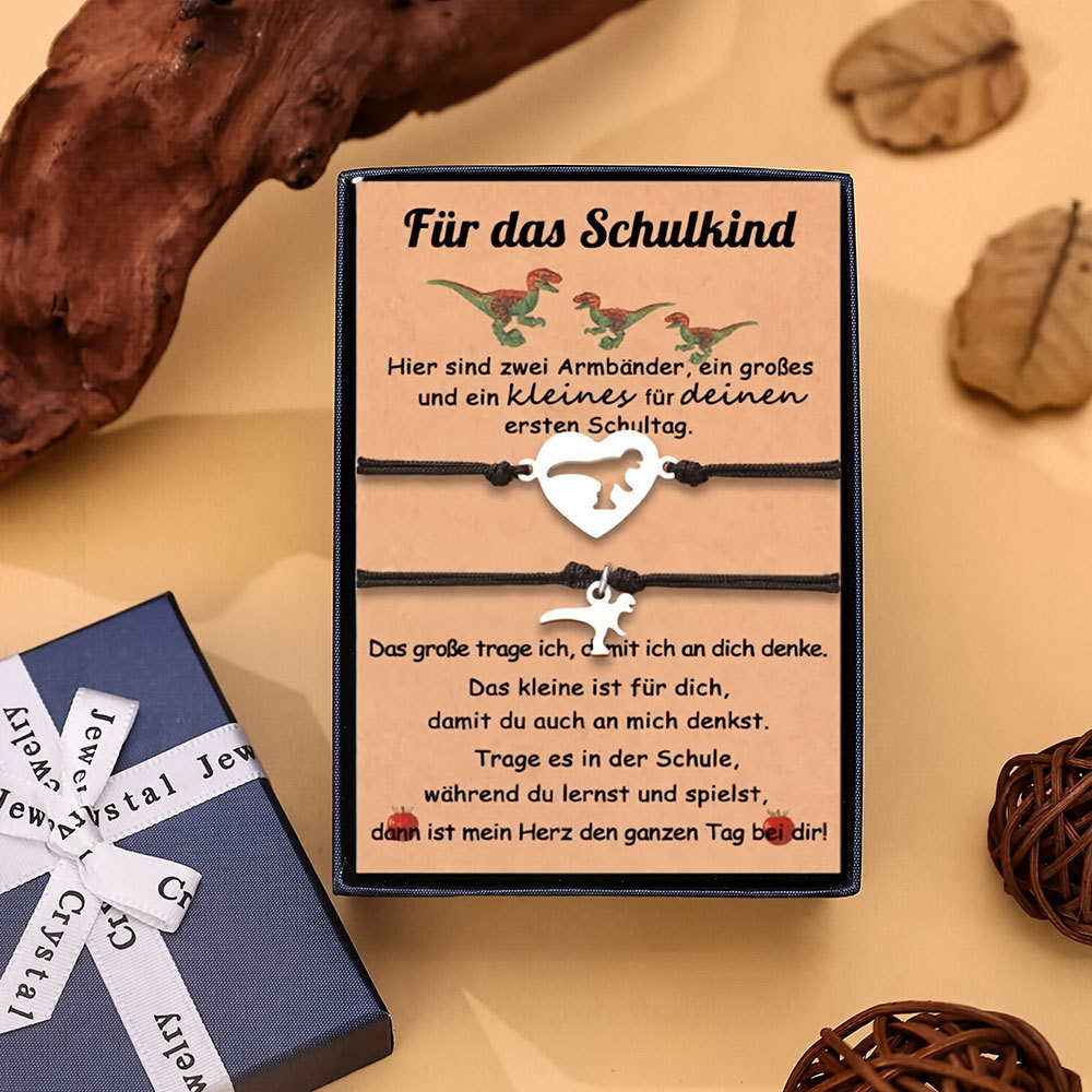 Dinos Armbänder Set mit 2 & 3 Ketten-Für das Schulkind-Schulanfang Geschenk mit Nachrichtenkarte