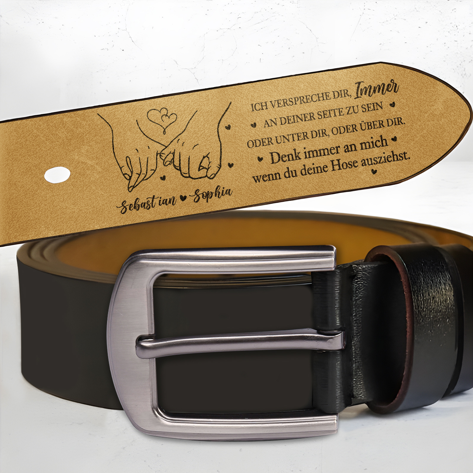 Personalisierter Herren-Ledergürtel mit Gravur innen Geschenk für Männer Jahrestag