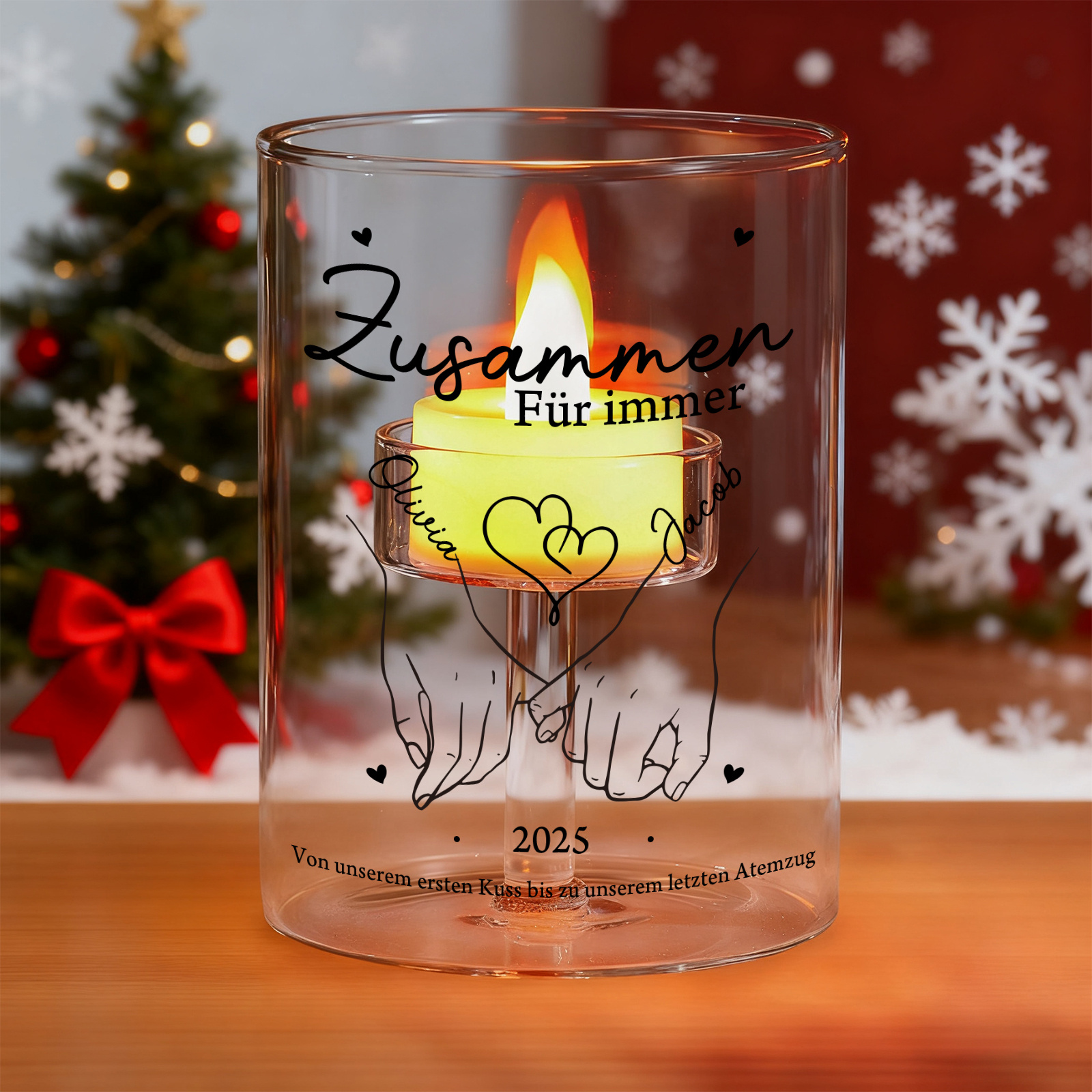 Personalisierte Glas Kerzenhalter für Paare – das perfekte Geschenk zu Weihnachten und zum Valentinstag