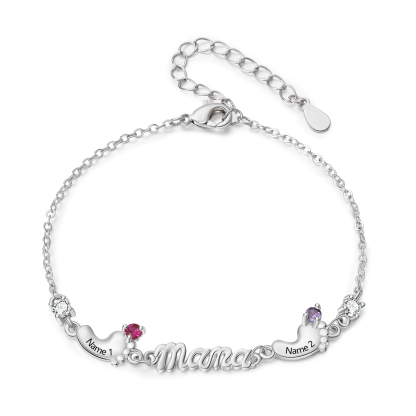 Personalisiertes Mama Armband mit 2–5 Babyfüßen, Namen und Geburtssteinen – Familiengeschenk zum Muttertag, Geburtstag oder zu Weihnachten für Mama | Kettenmachen