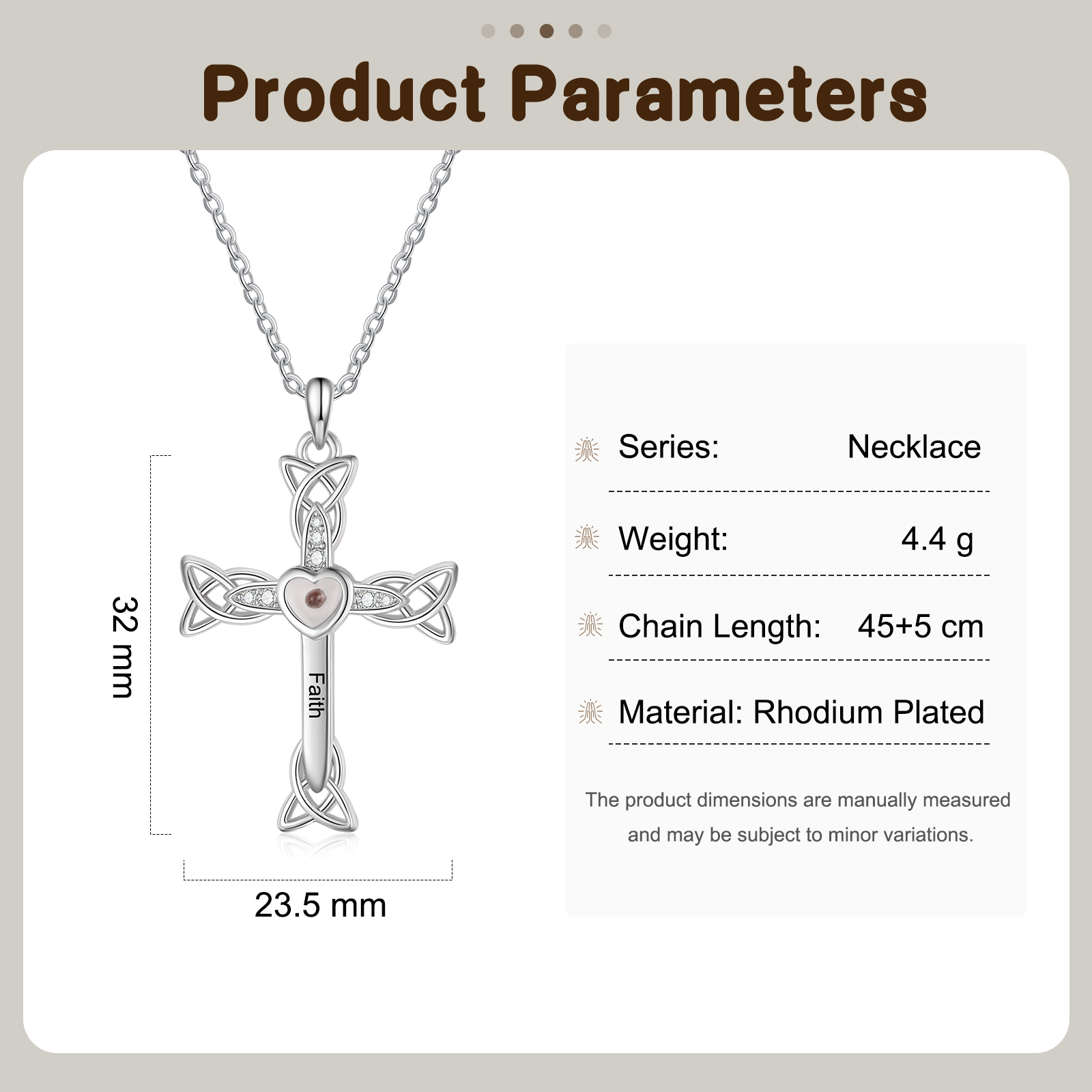 Halskette mit Senfkörnern, keltischem Knotenkreuz und Herz