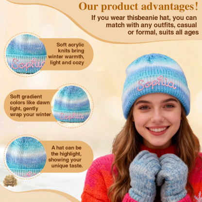 Personalisierte Weihnachten warmes Acryl Beanie Farbverlauf Namensstickerei Strickmütze für Damen