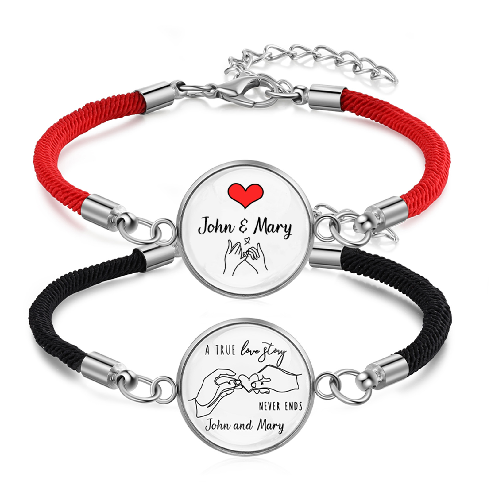 Personalisierte Partner-Armbänder, die im Dunkeln leuchten, mit zwei Wunschnamen und Muster – Valentinstags-, Jubiläums- oder Geburtstagsgeschenk für Freund oder Freundin | Jessemade