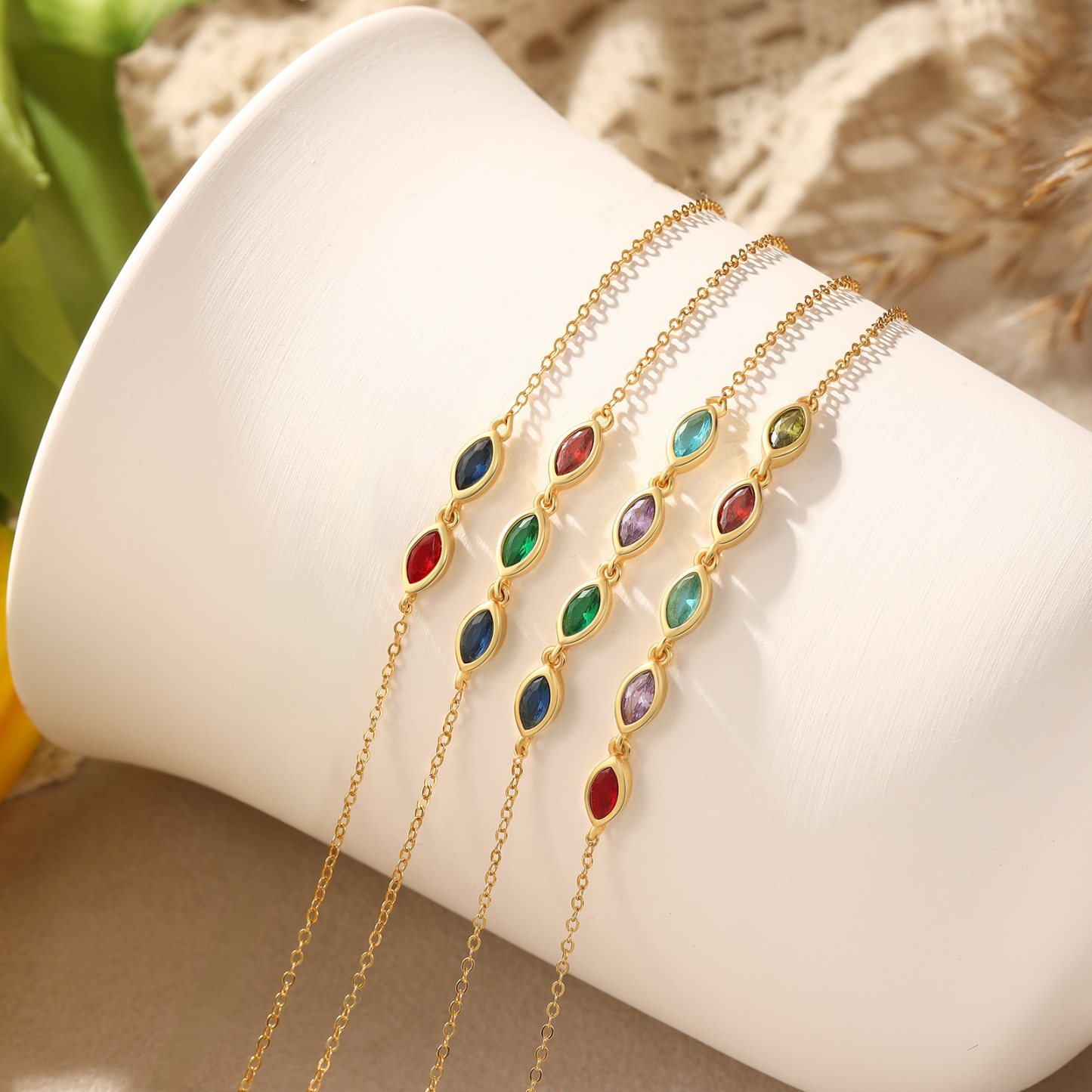 Personalisiertes Armband aus 925er Sterlingsilber mit 2–5 Geburtssteinen im Marquise-Schliff