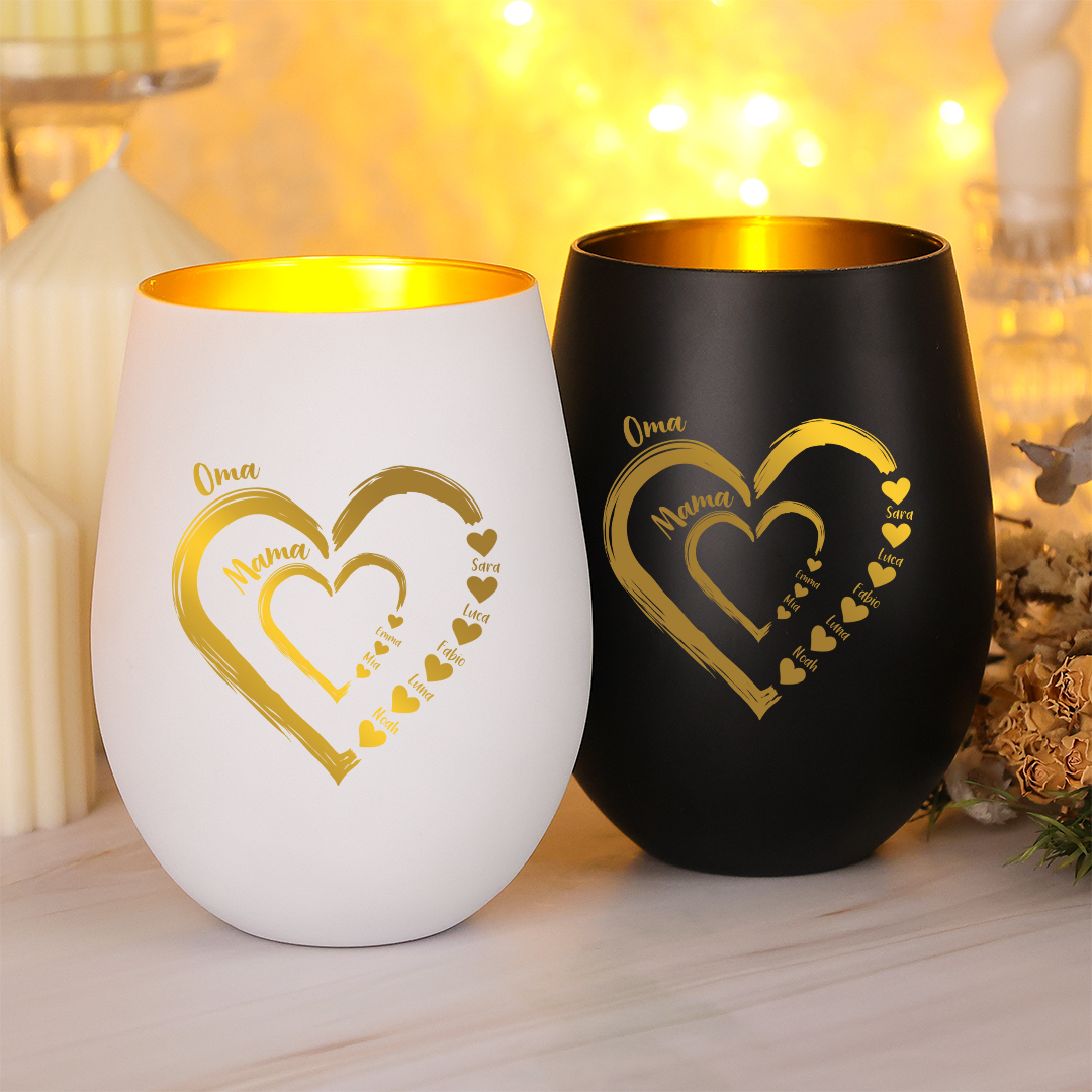 Personalisierter Kerzenhalter aus Glas mit 2–18 Vornamen Familiengeschenk für Oma oder Mama