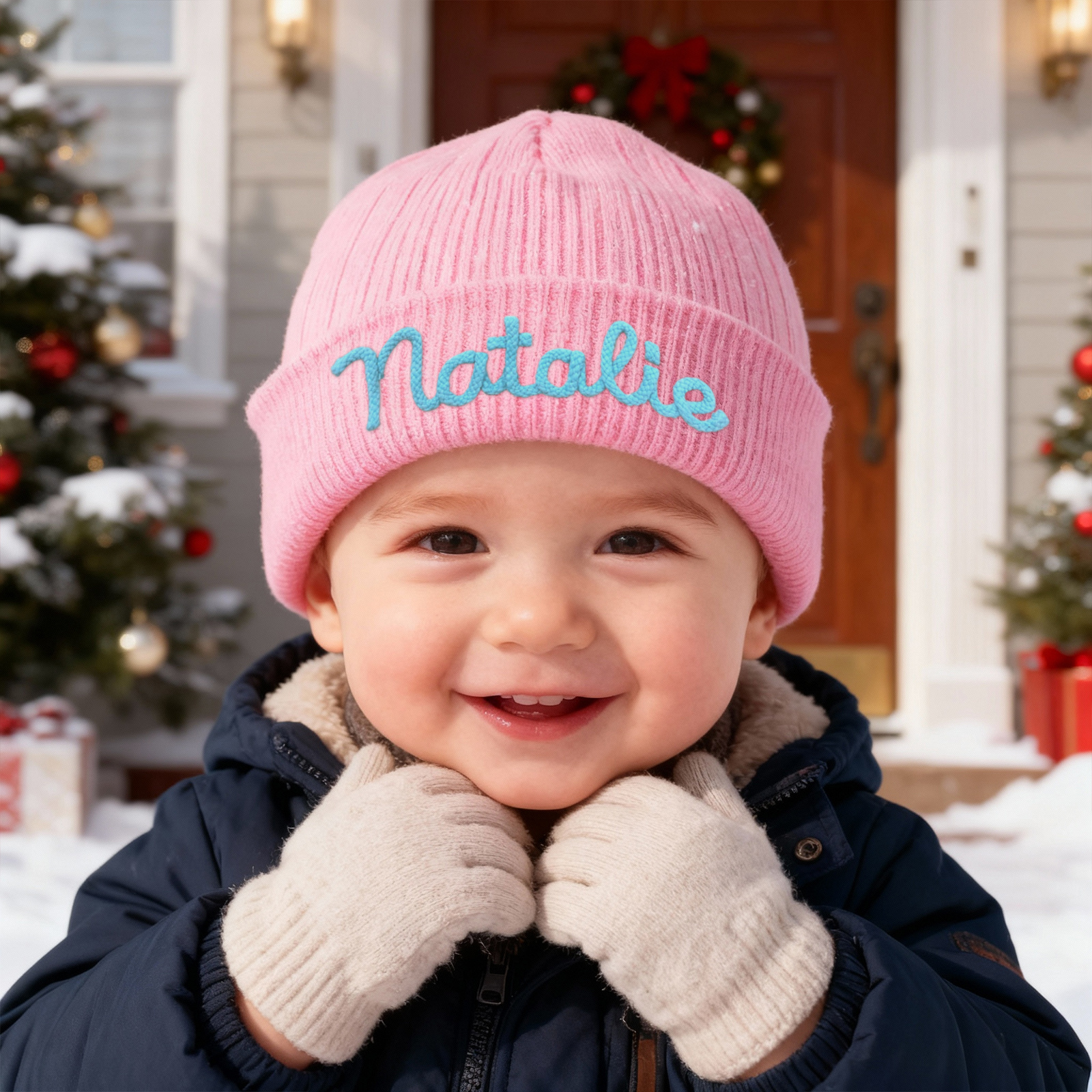 Personalisierte Namens-Beanie-Mütze für Babys, Kinder und Kleinkinder – handgefertigt, bestickt, kuschelig gestrickt